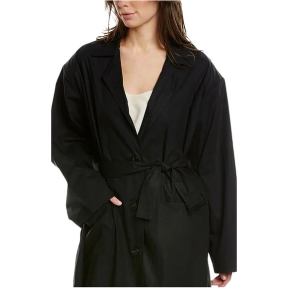 NWT IRO Foxton Long Black Trench Coat Belted Oversized 100% Cotton Poplin 36/S - Picture 4 of 15